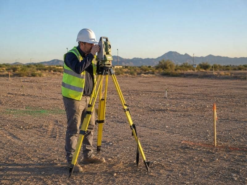 property surveyor colorado springs co commercial development | Colorado Springs Land Surveying Property surveyor using a total station at a commercial development site in Colorado Springs Colorado